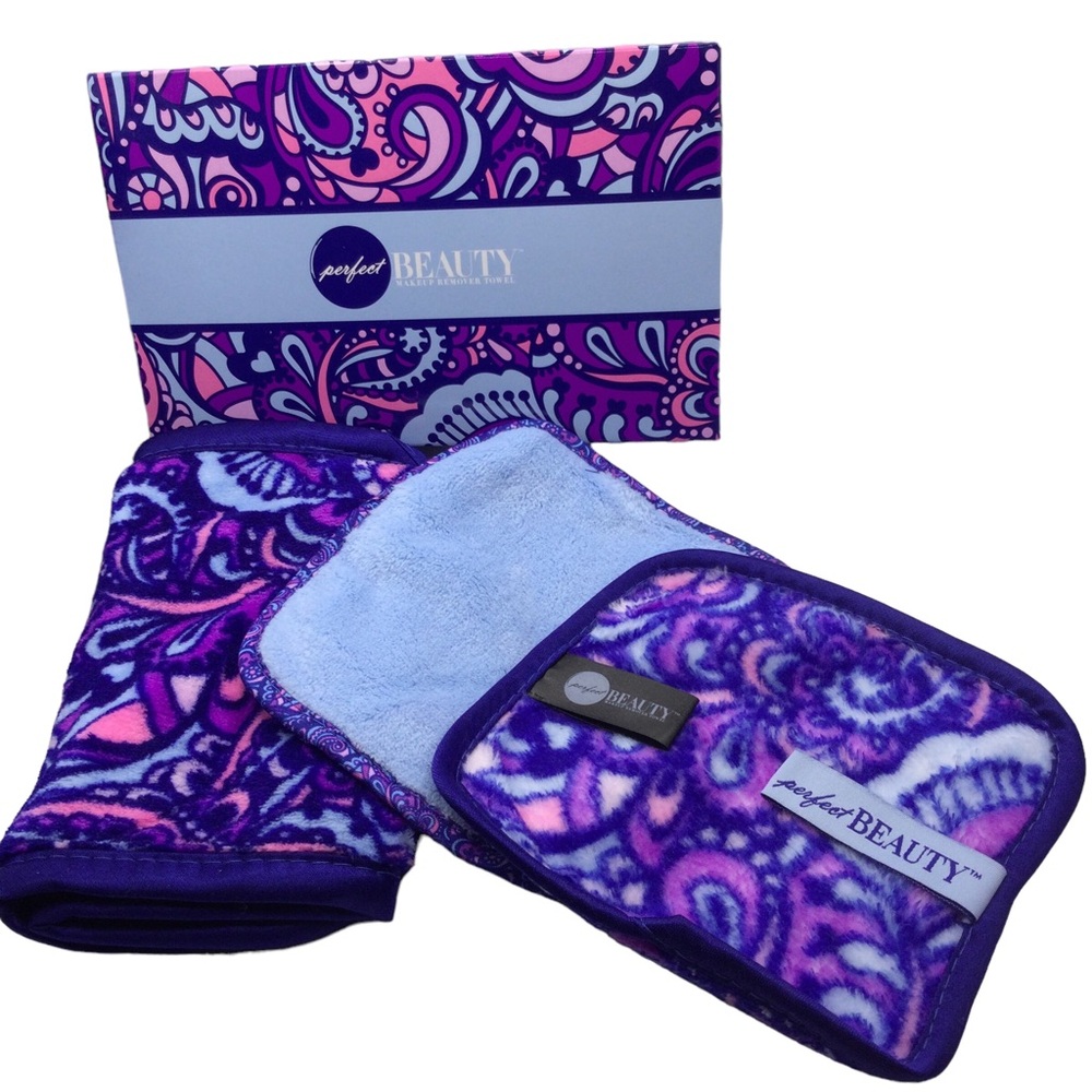 Perfect beauty 3 piece makeup remover towel set paisley blue purple and pink - Picture 6 of 11